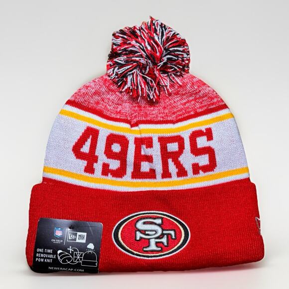 San Francisco 49ers New Era Knit Pom Beanie Hat Red White NFL On Field NWT - Picture 1 of 3